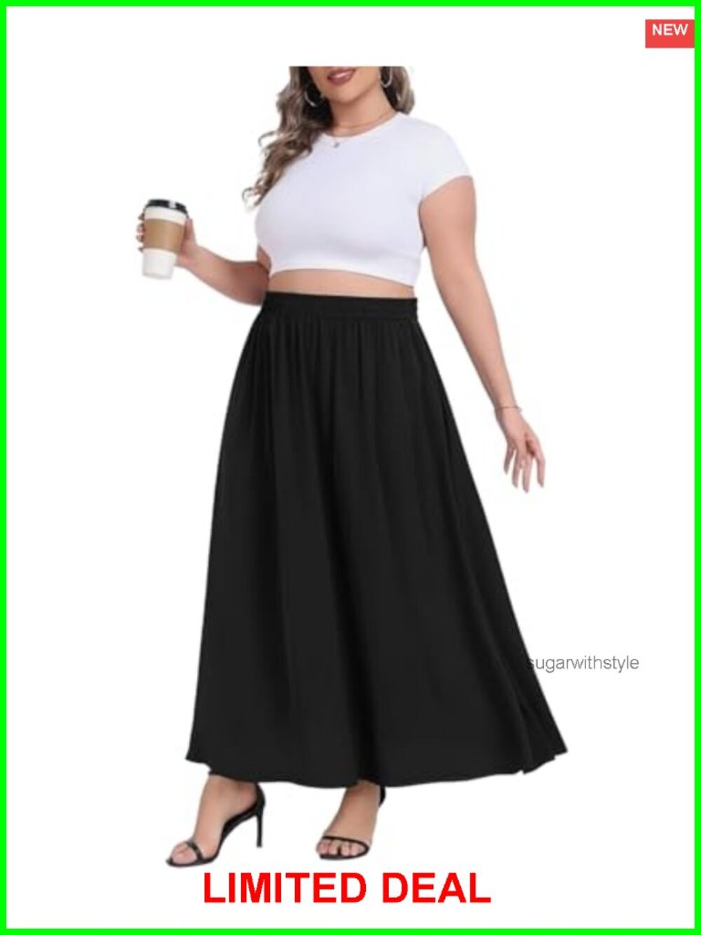 Women's Plus Size High Waist Flowy A-Line Maxi Skirt with Pockets